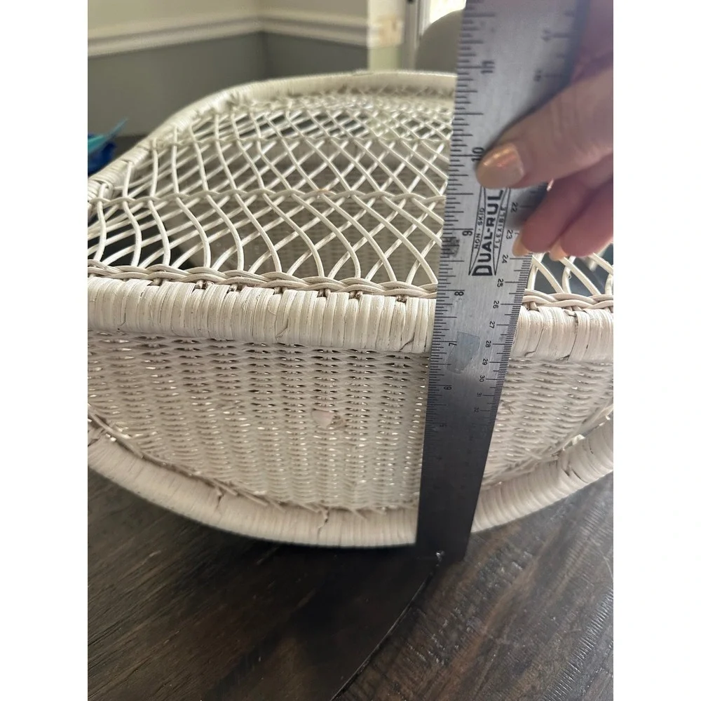 Vintage White Wicker Wall Shelf Arched Rattan 2 Tier Boho Coastal Decor 18in EUC